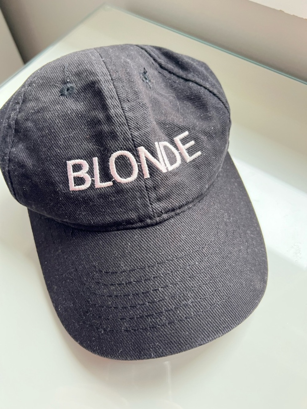 Brunette The Label "BLONDE" Black Hat with Pink Embroidery